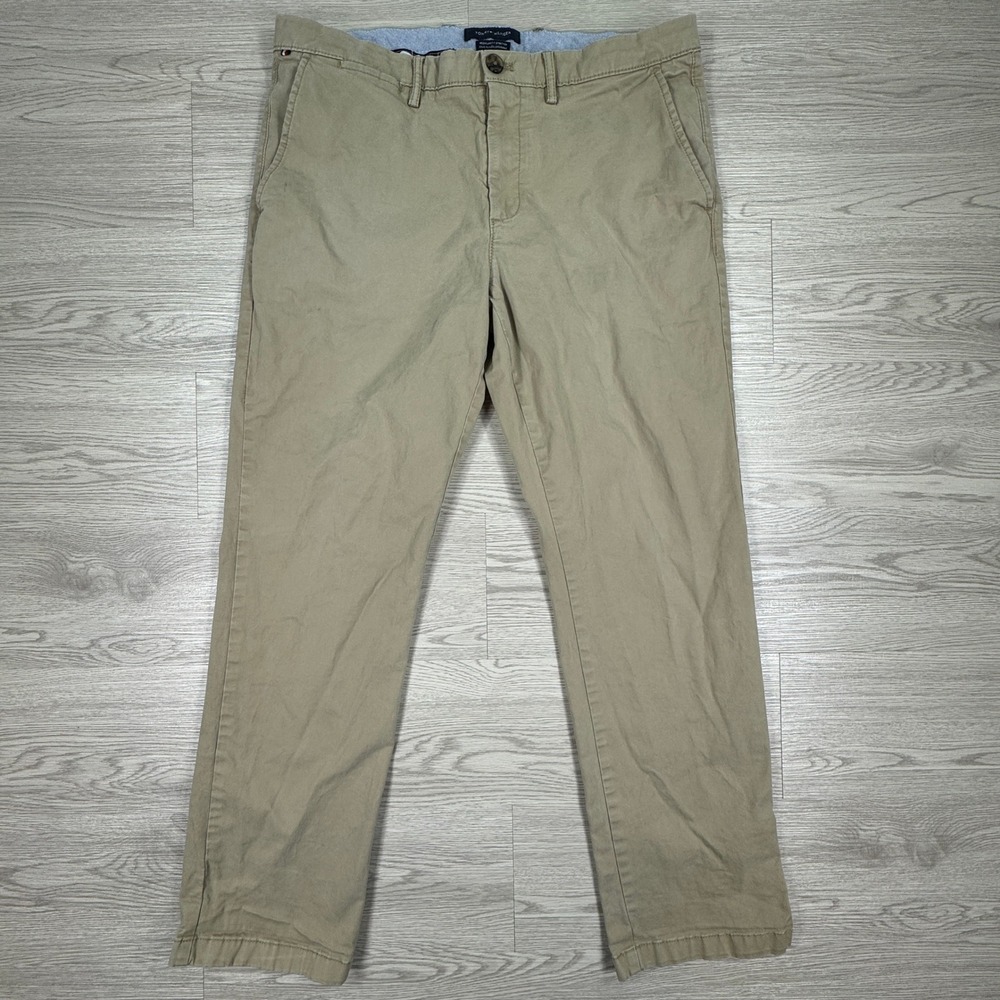 Tommy Hilfiger Mens Chino Pants Regular Fit Stretch Khaki 34x30 Casual Cotton